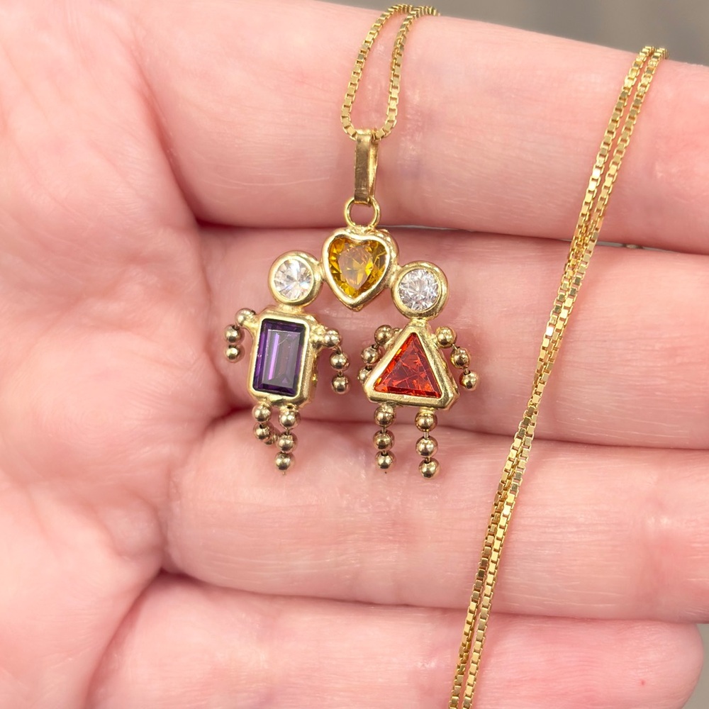 14K Gold Couple Birthstone Pendant: Amethyst, Citrine & Cubic Zirconia - Picture 5 of 11
